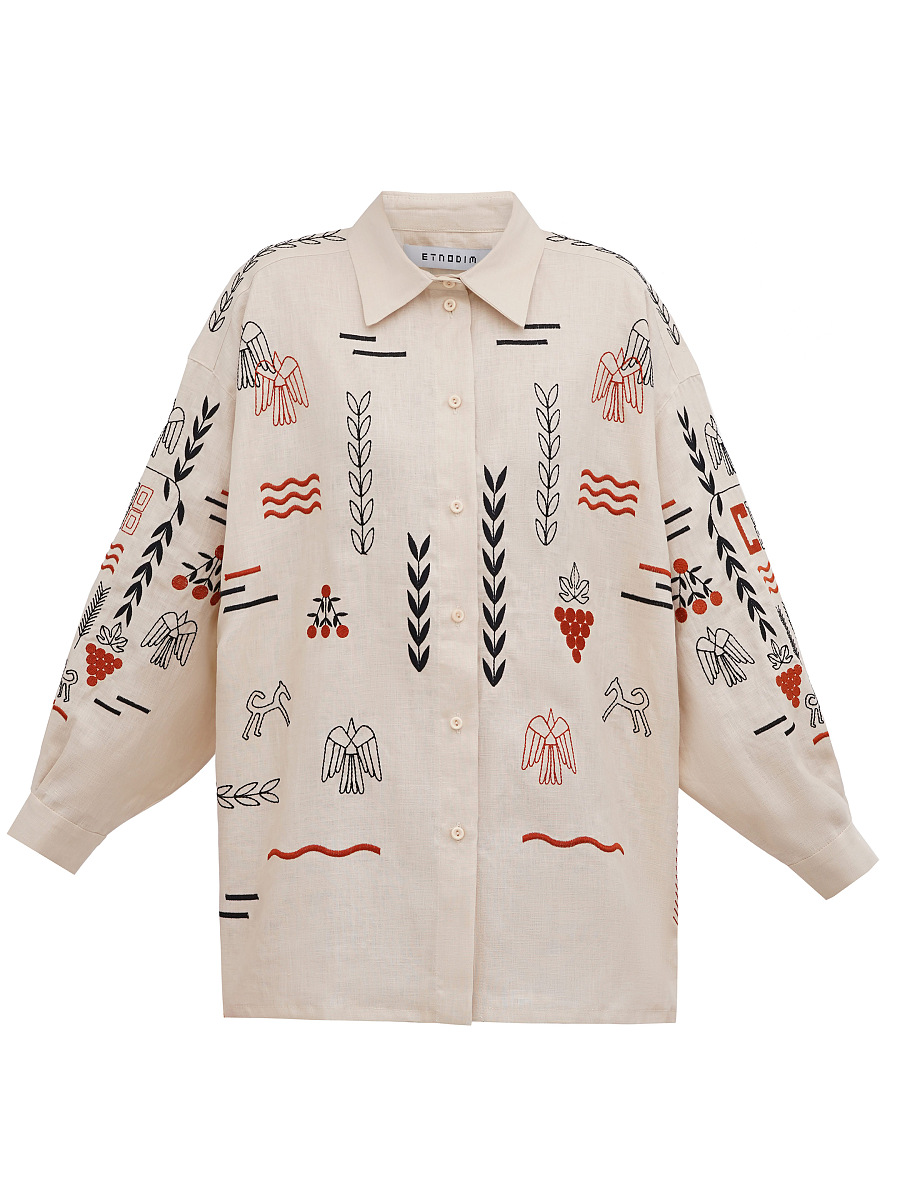 Beige linen embroidered shirt SLOVO [0]