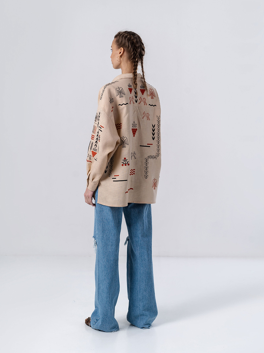Beige linen embroidered shirt SLOVO [0]