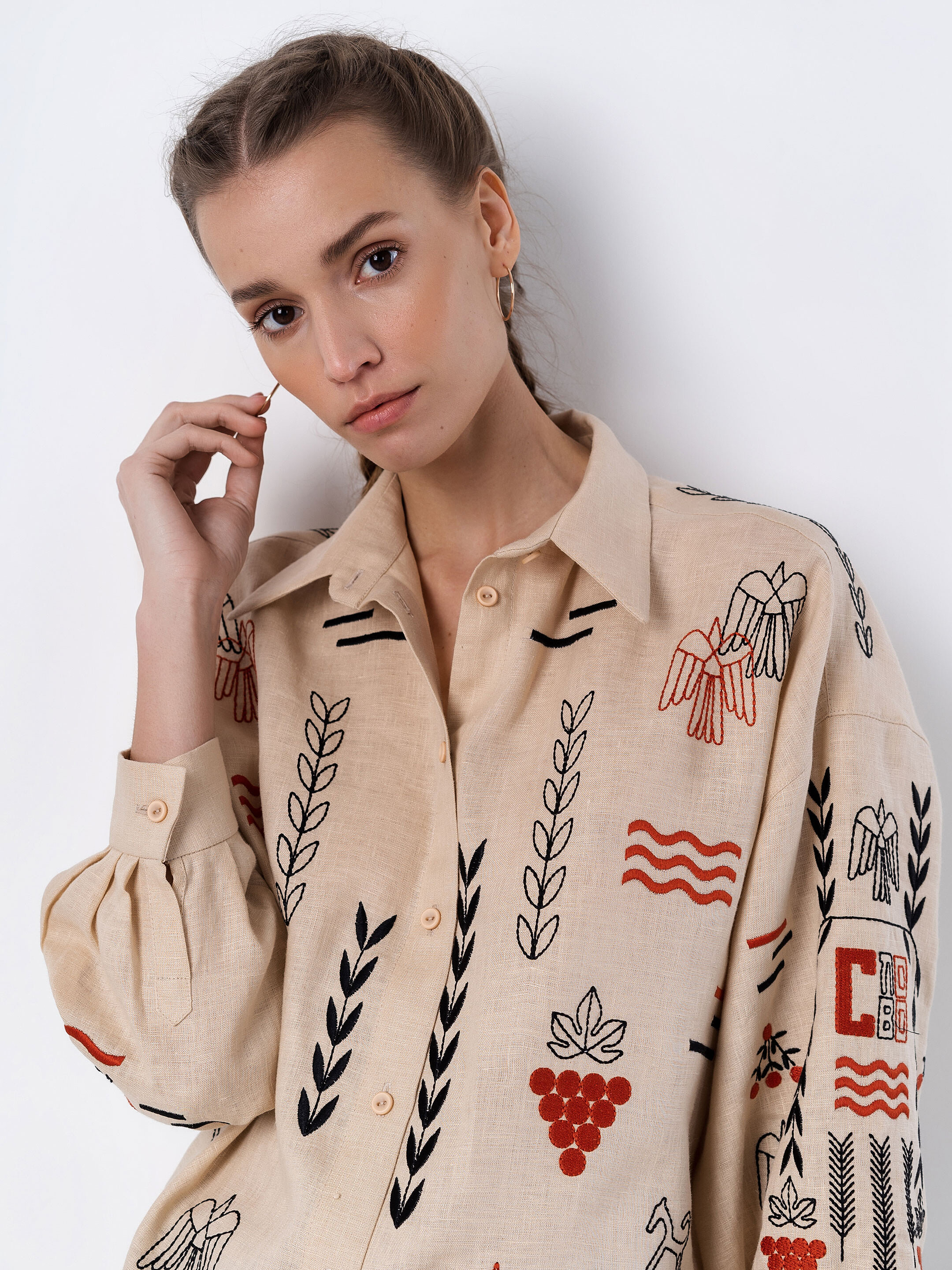 Beige linen embroidered shirt SLOVO sizes