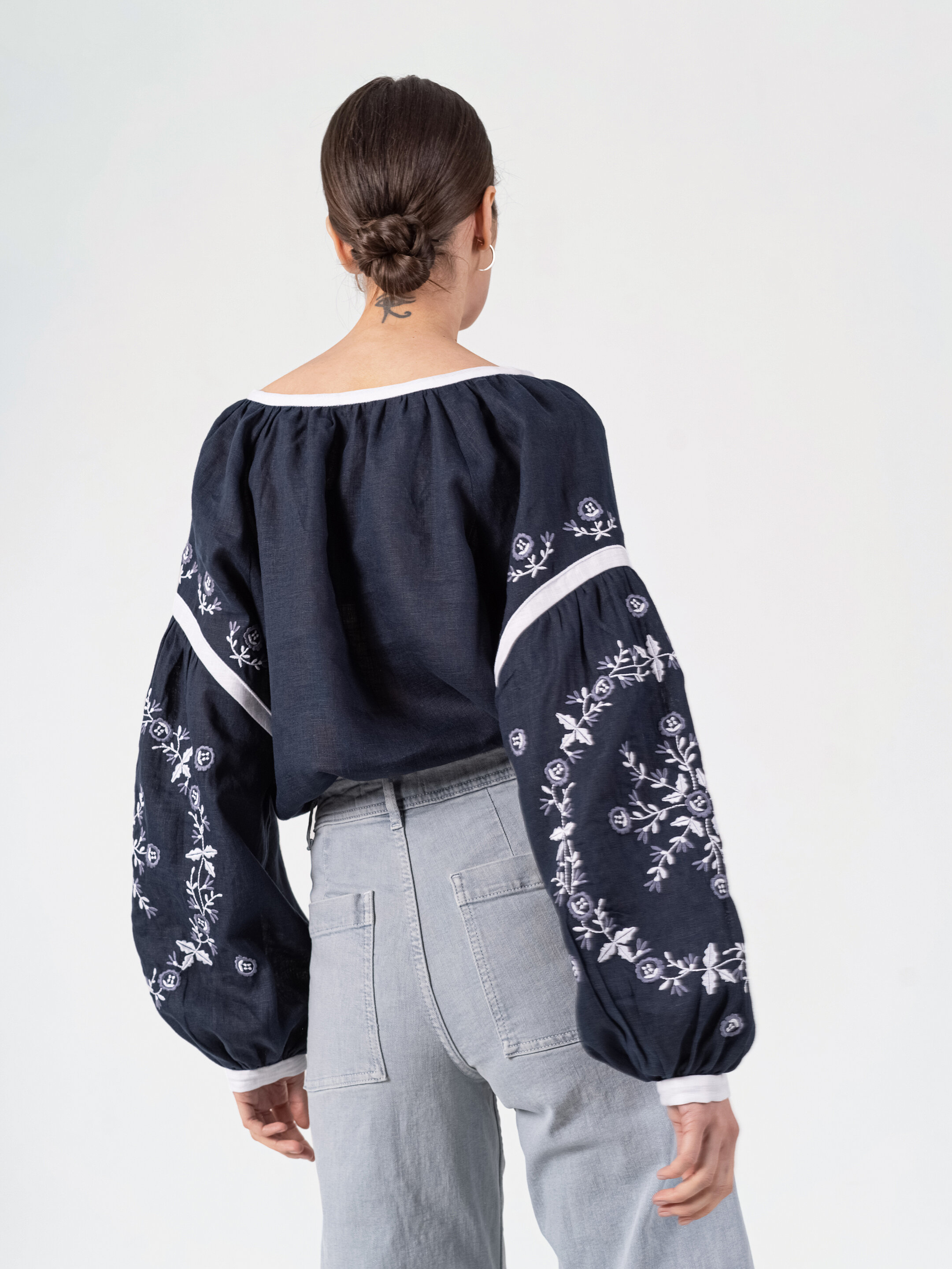 Embroidered shirt in dark blue with ornament Moonlight cheap