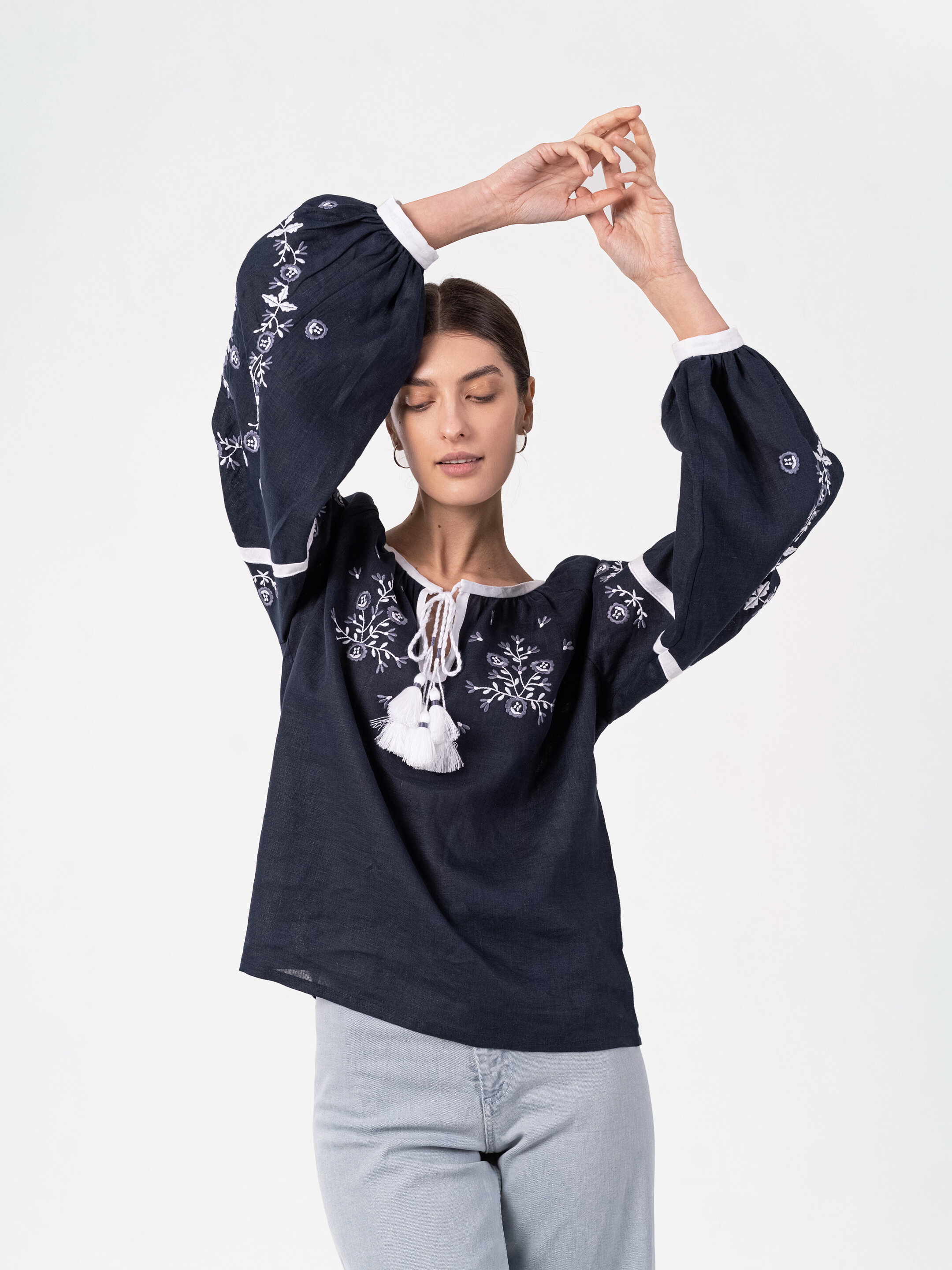 Embroidered shirt in dark blue with ornament Moonlight in Ukraine