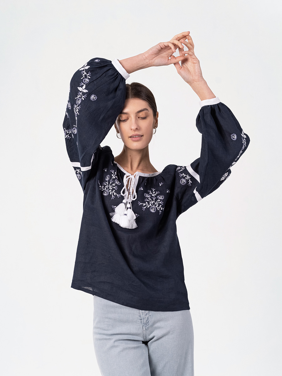 Embroidered shirt in dark blue with ornament Moonlight [0]