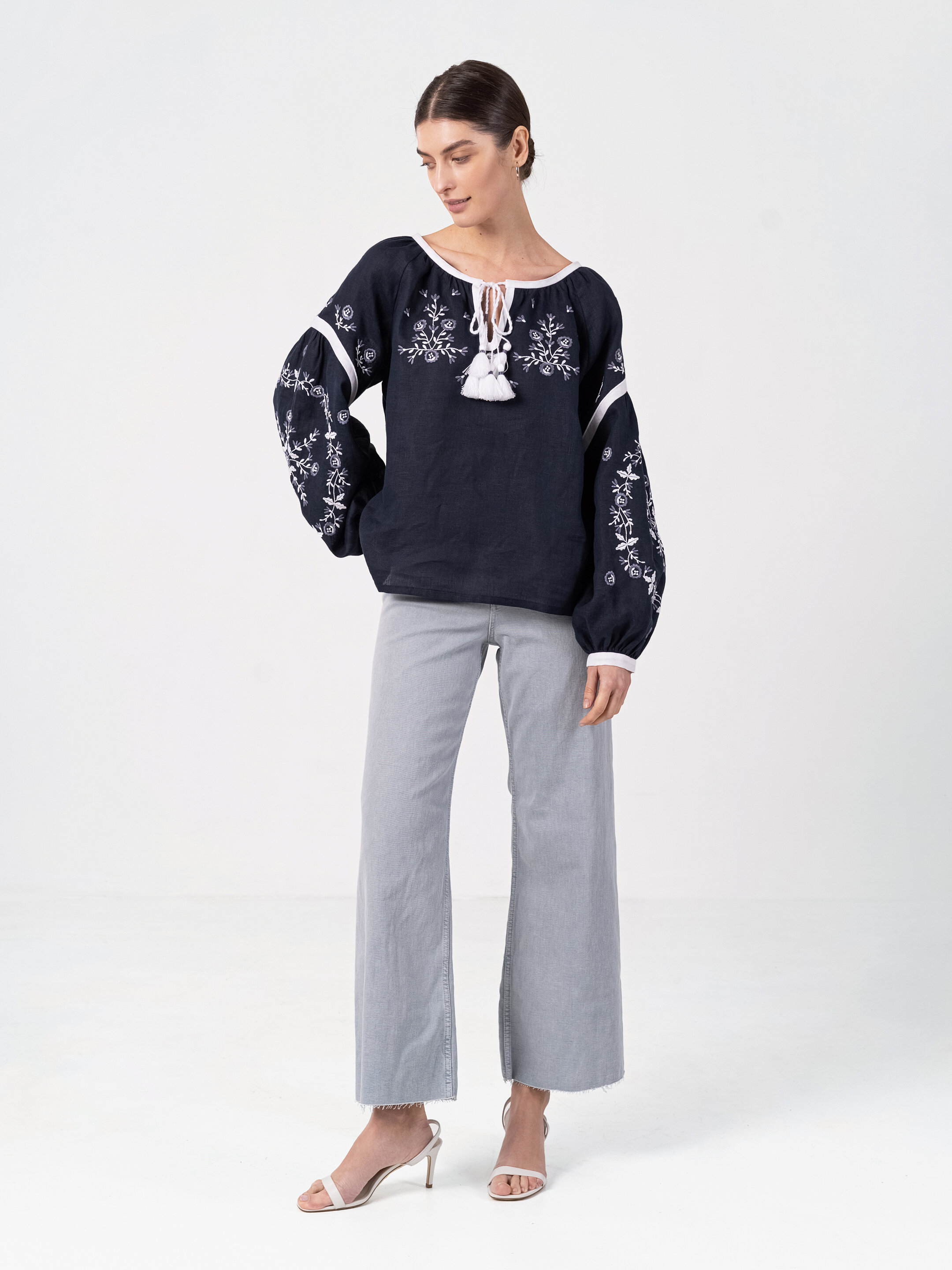 Embroidered shirt in dark blue with ornament Moonlight photo