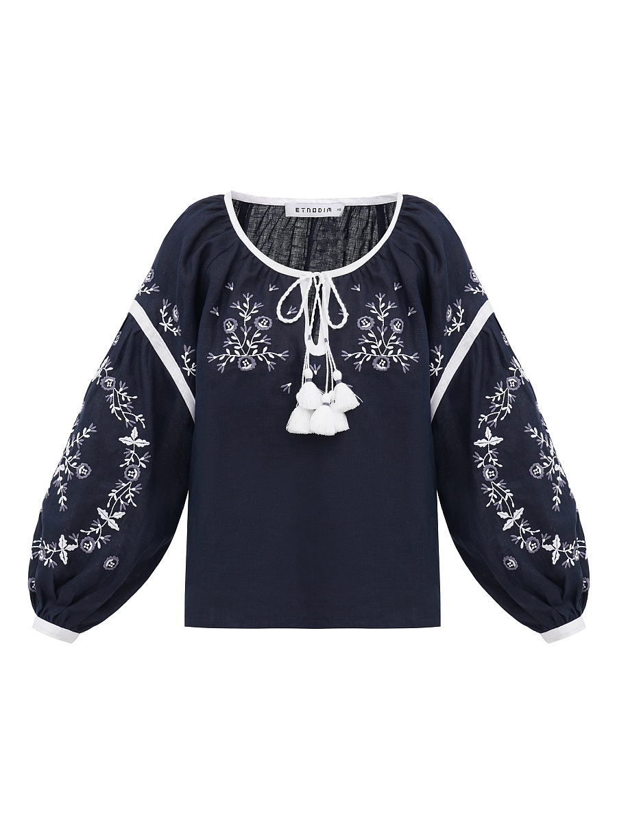 Embroidered shirt in dark blue with ornament Moonlight [0]