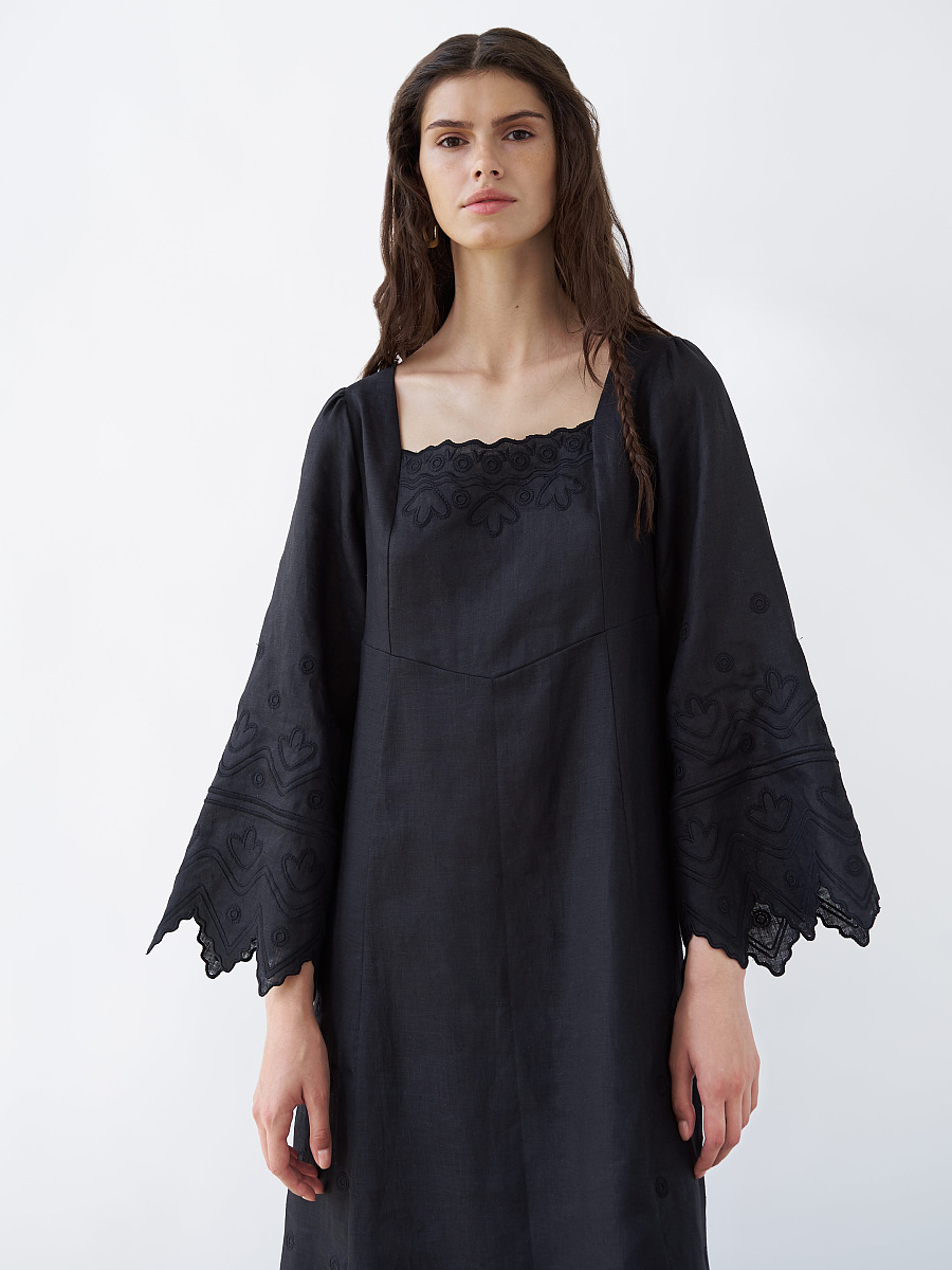 Black linen embroidered dress Nizhnist Black [0]