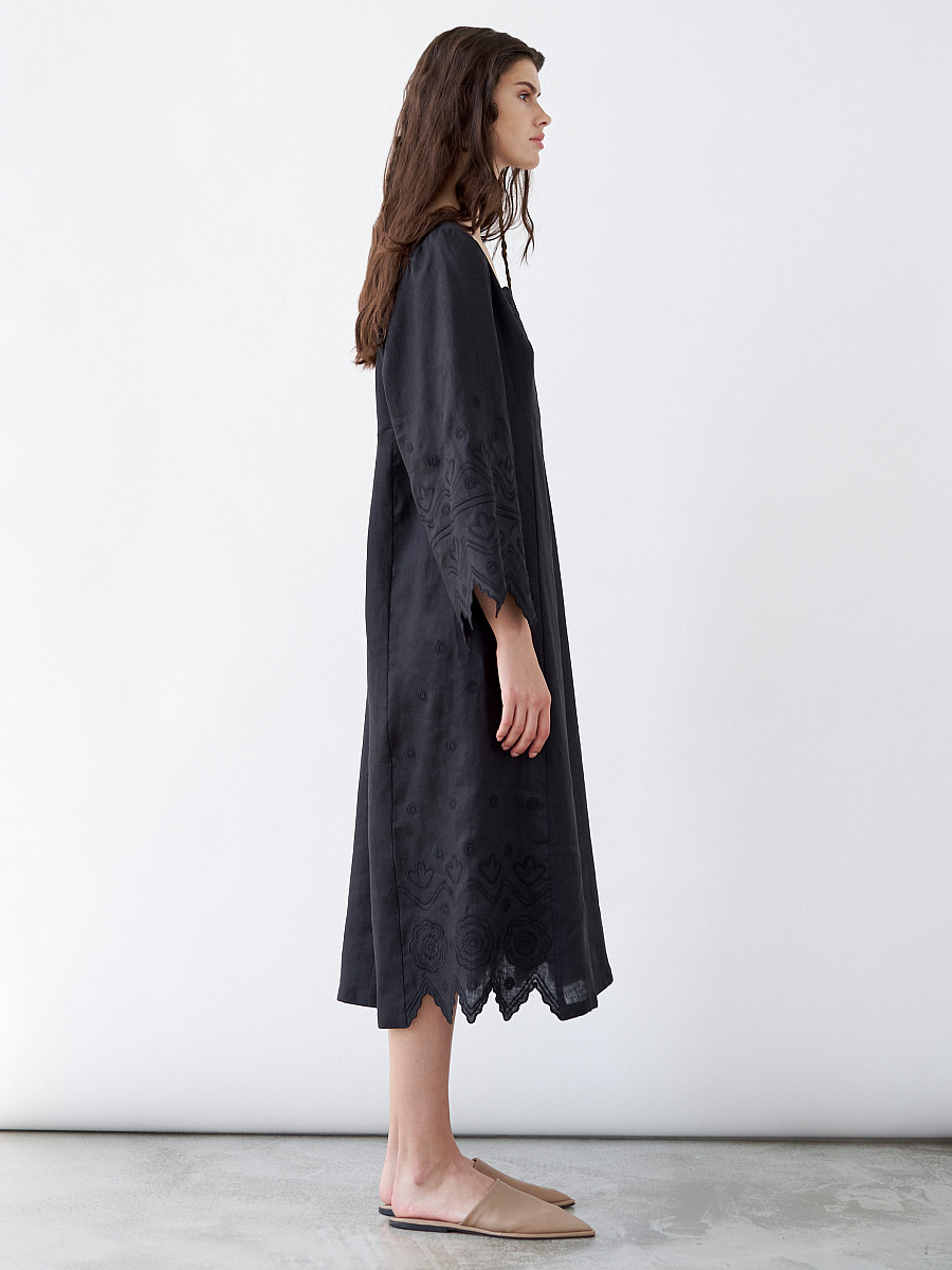 Black linen embroidered dress Nizhnist Black [0]