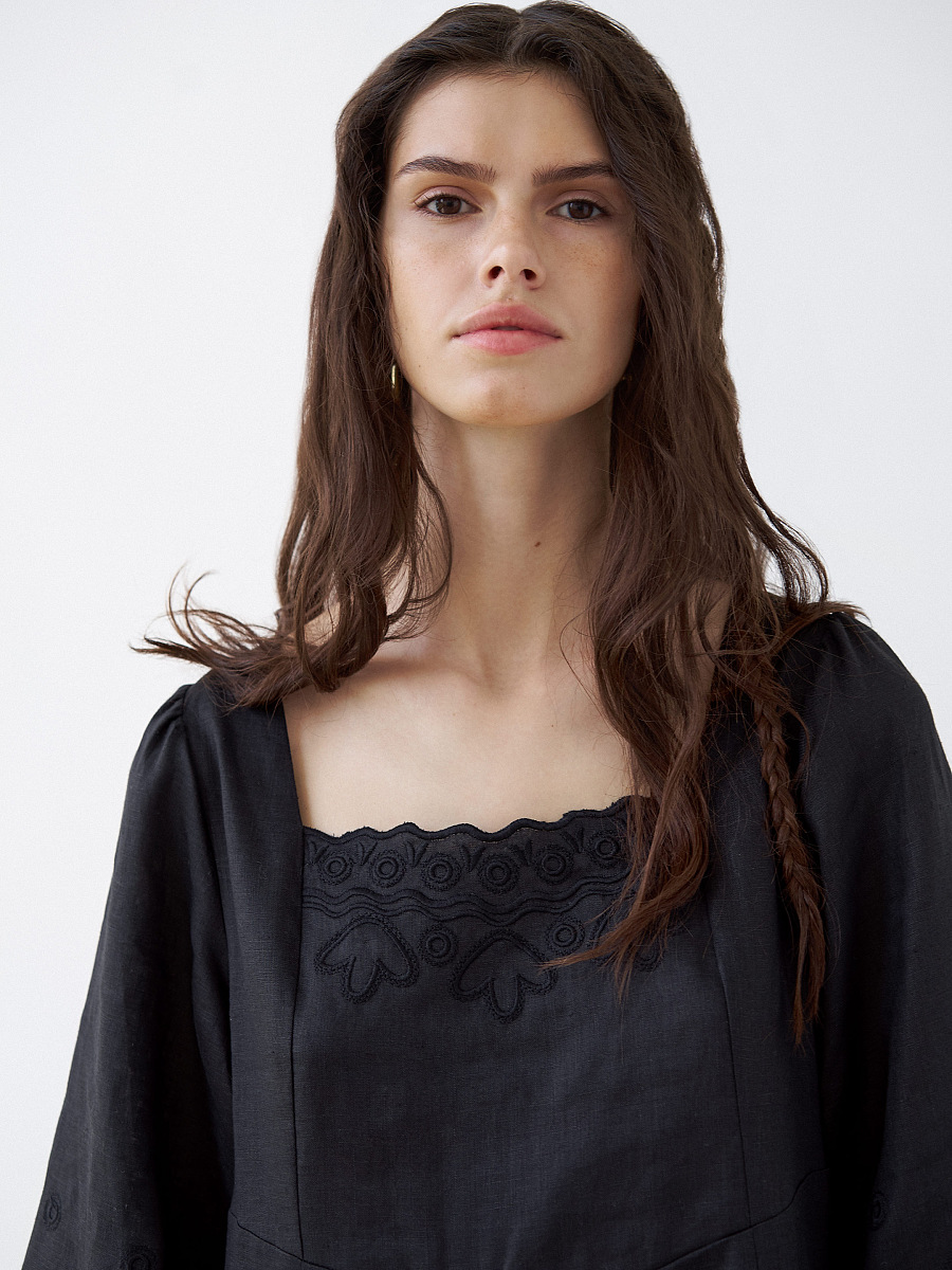 Black linen embroidered dress Nizhnist Black [0]