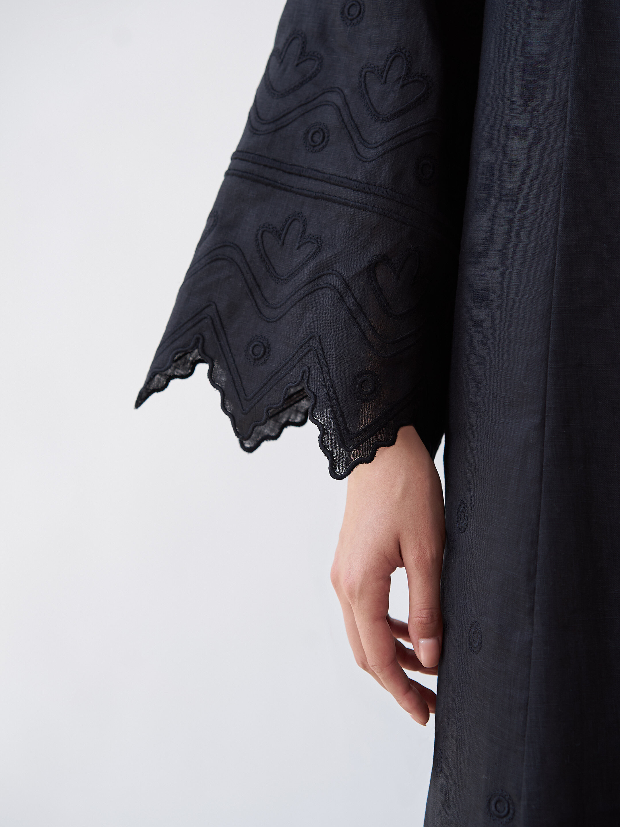 Black linen embroidered dress Nizhnist Black fitting