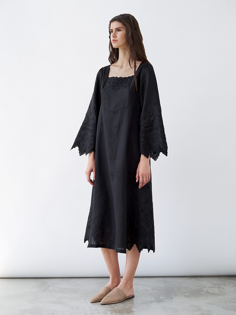 Black linen embroidered dress Nizhnist Black [0]