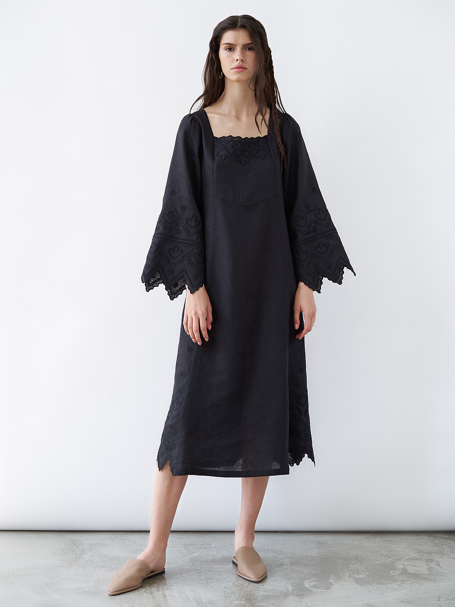 Black linen embroidered dress Nizhnist Black [0]