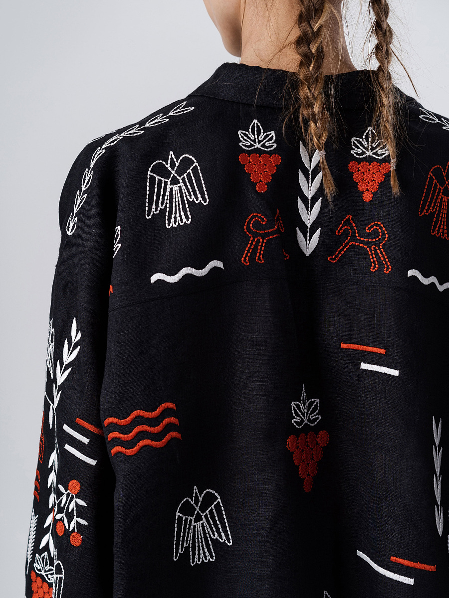 Black linen embroidered shirt SLOVO BLACK [0]