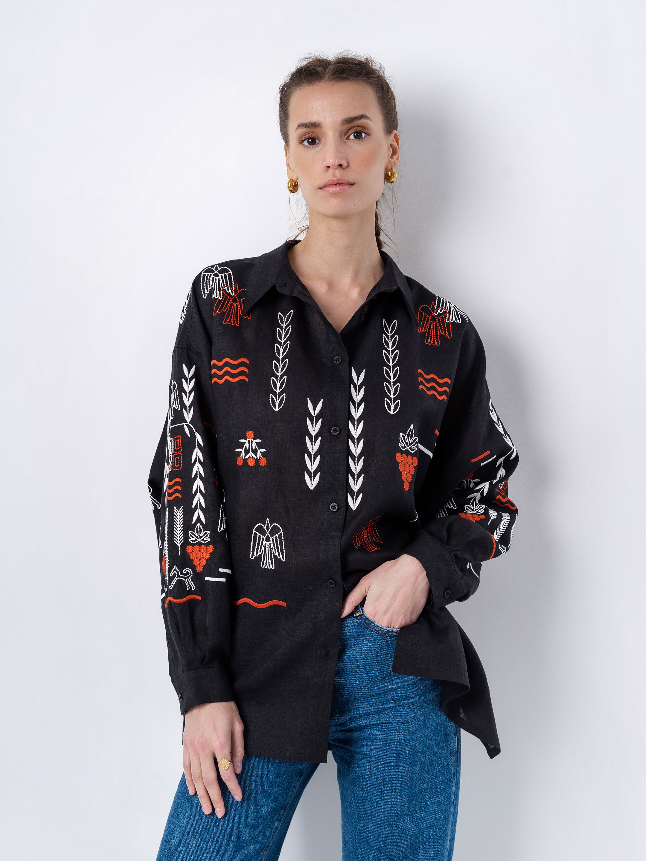 Black linen embroidered shirt SLOVO BLACK - photo 1
