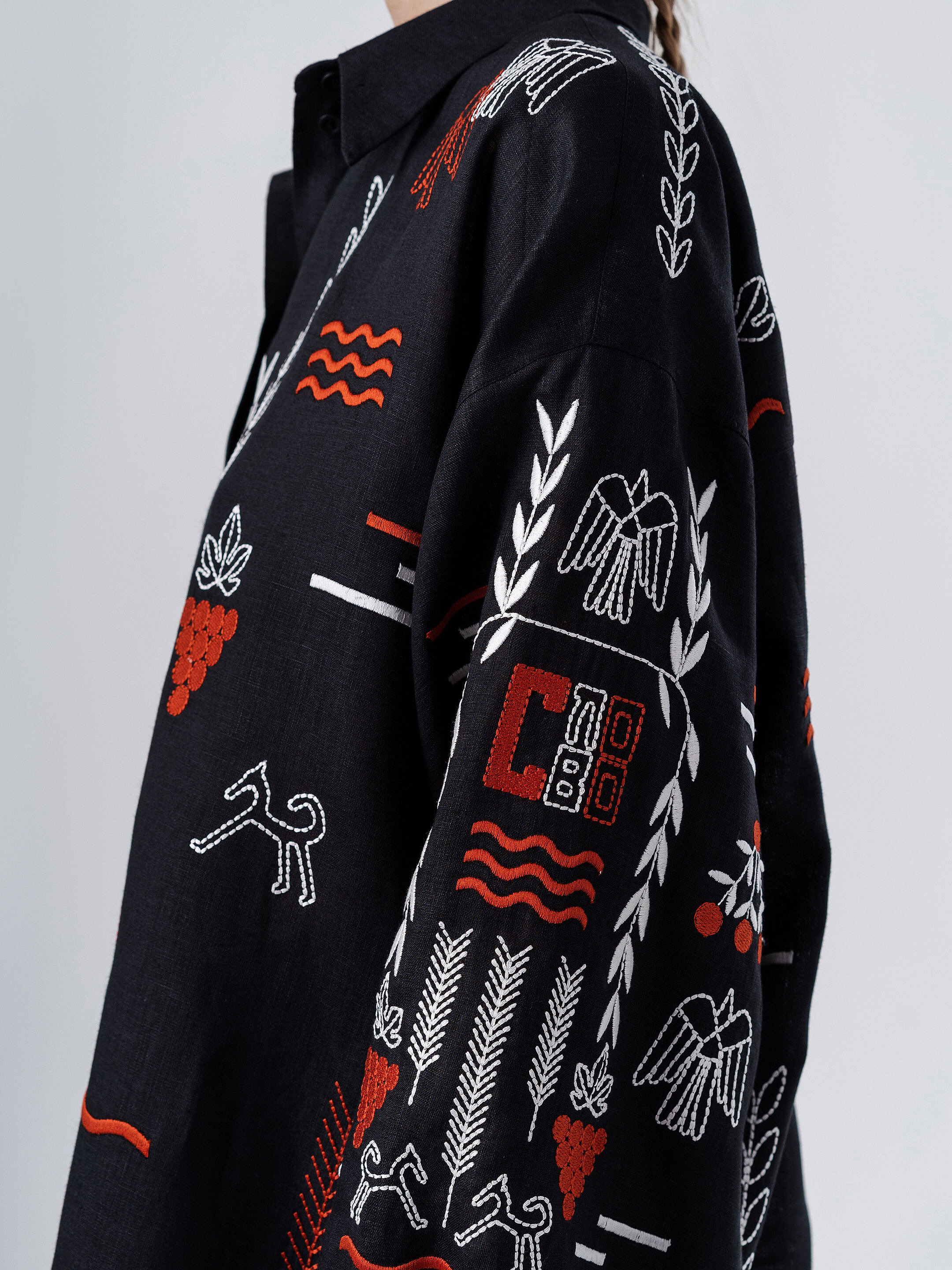 Black linen embroidered shirt SLOVO BLACK cheap