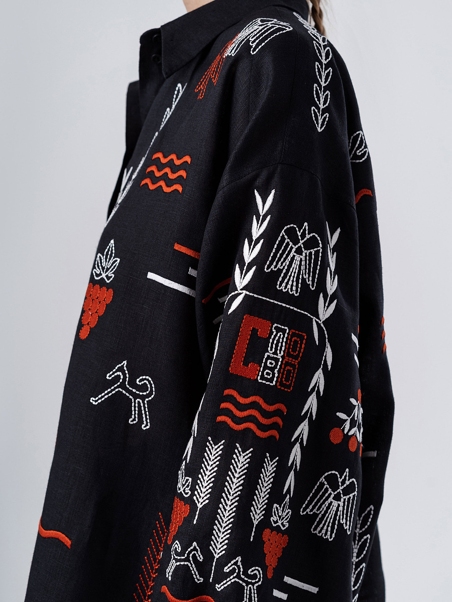 Black linen embroidered shirt SLOVO BLACK [0]