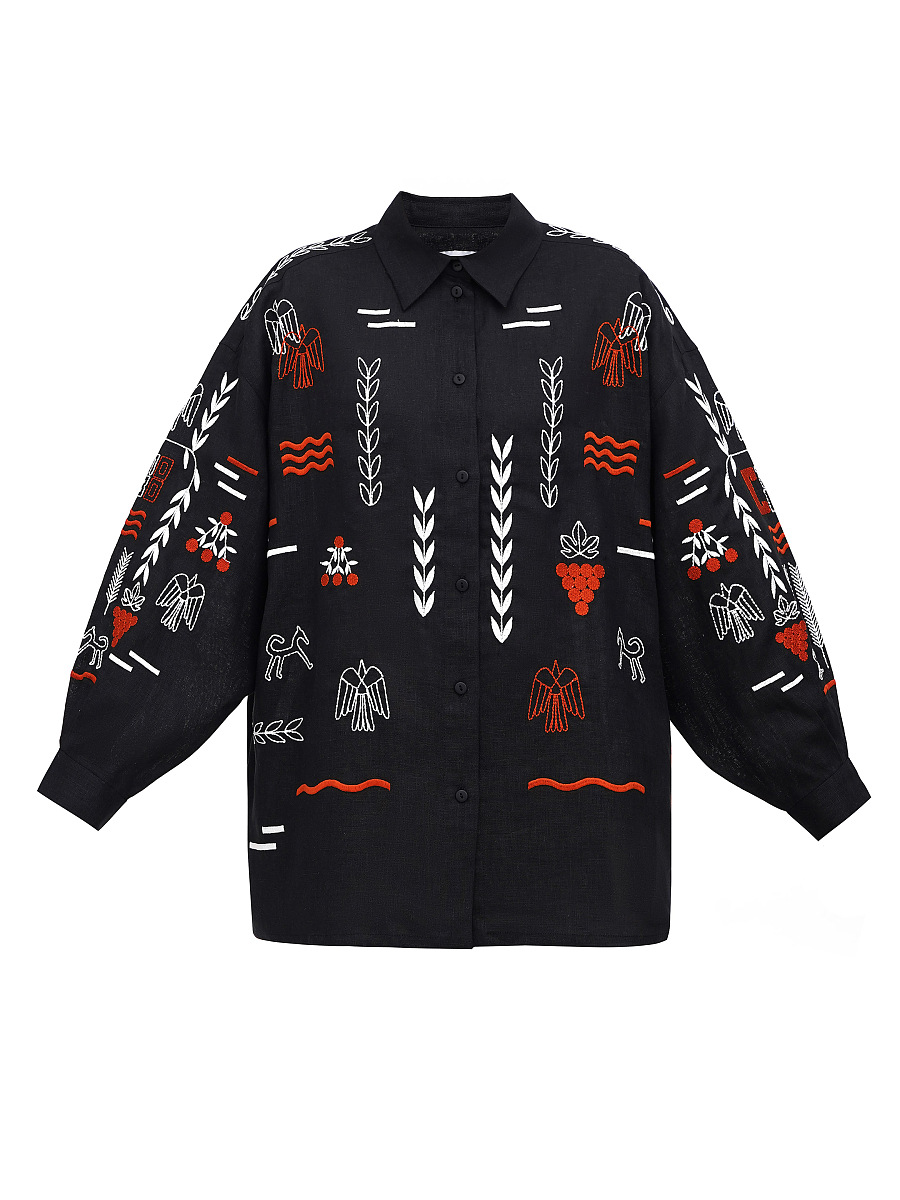 Black linen embroidered shirt SLOVO BLACK [0]