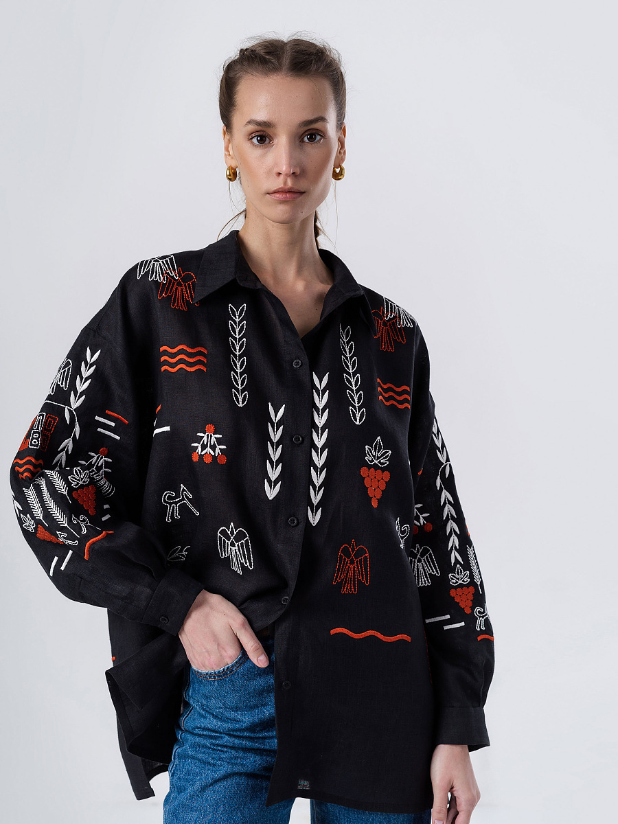 Black linen embroidered shirt SLOVO BLACK [0]