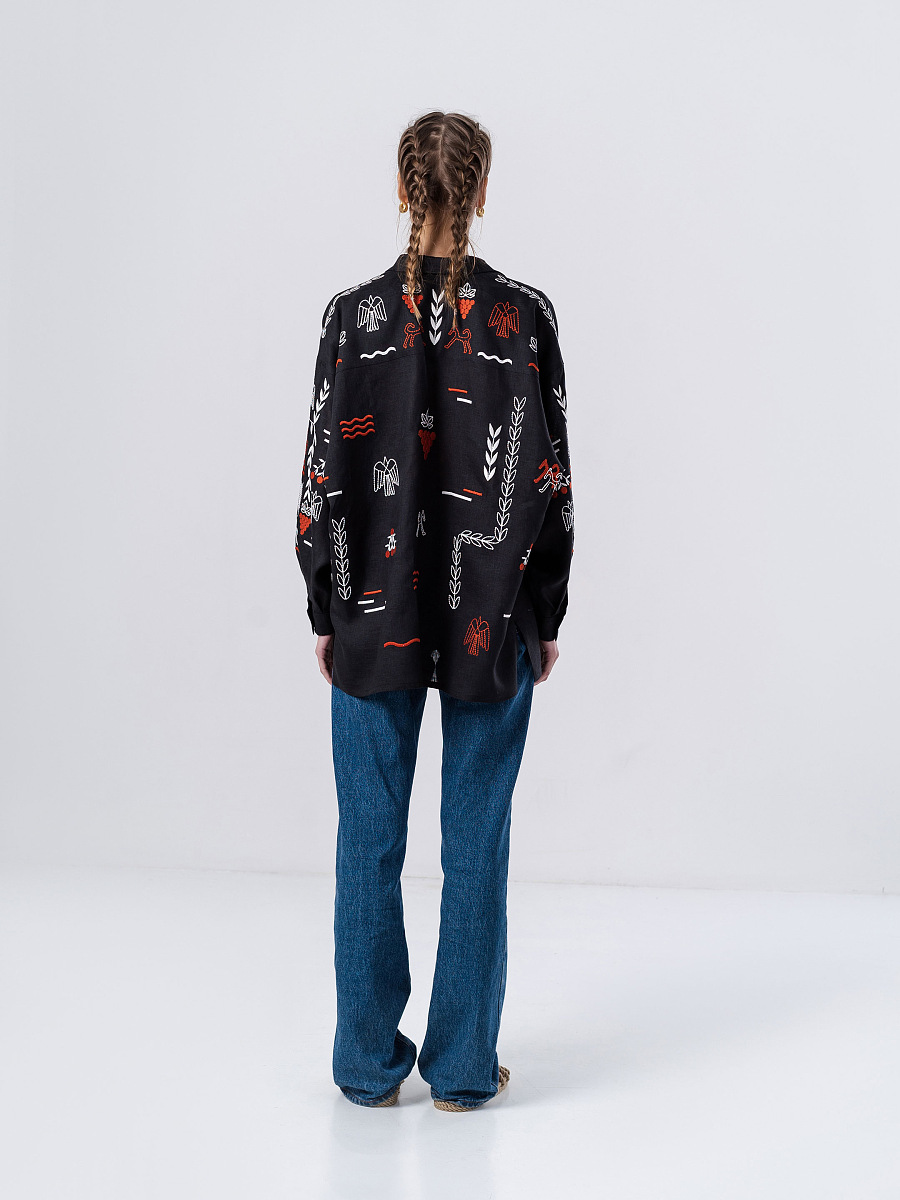 Black linen embroidered shirt SLOVO BLACK [0]