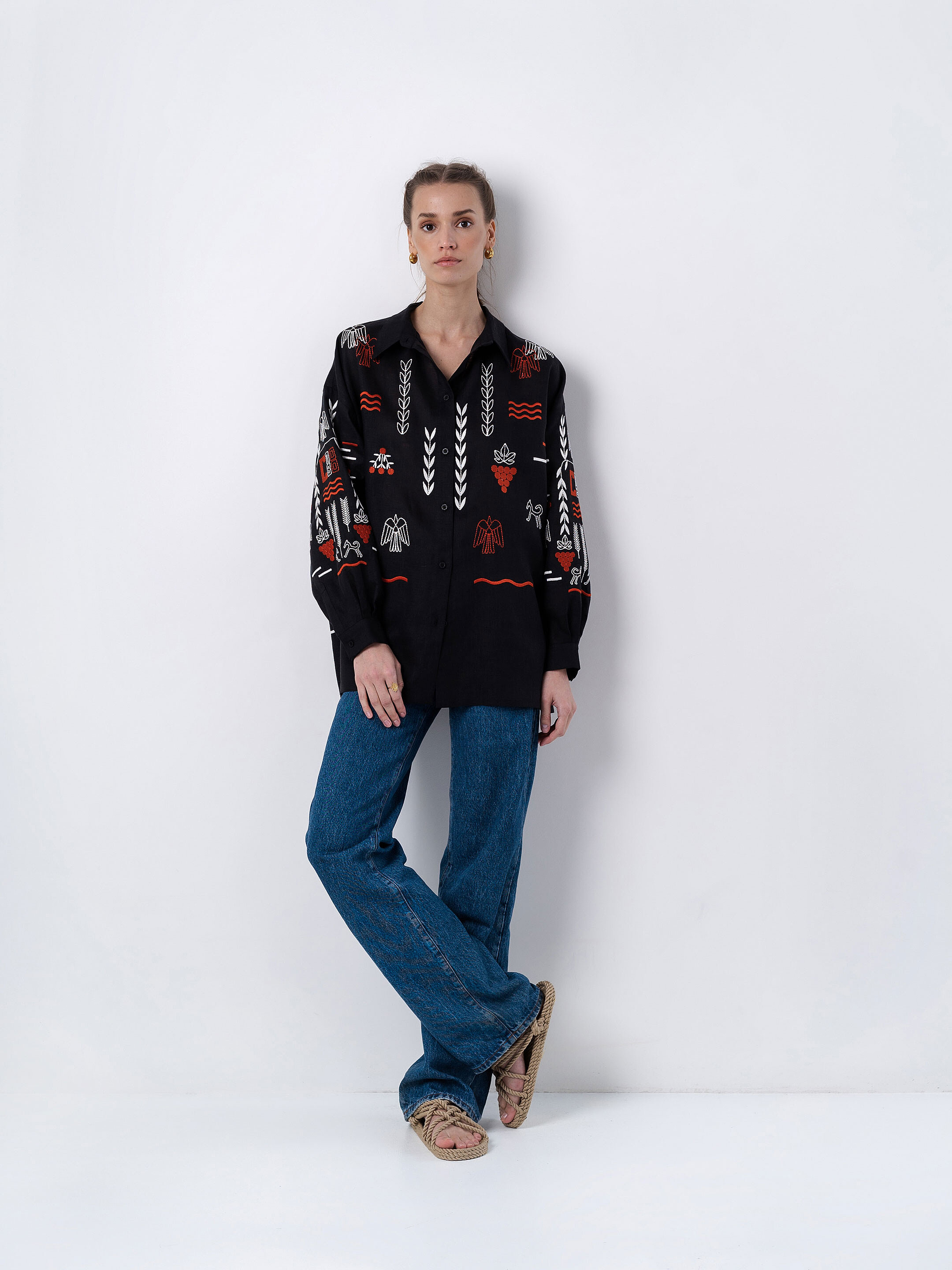 Black linen embroidered shirt SLOVO BLACK in Ukraine