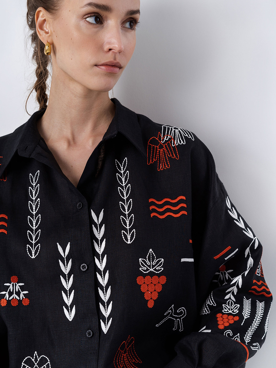 Black linen embroidered shirt SLOVO BLACK [0]