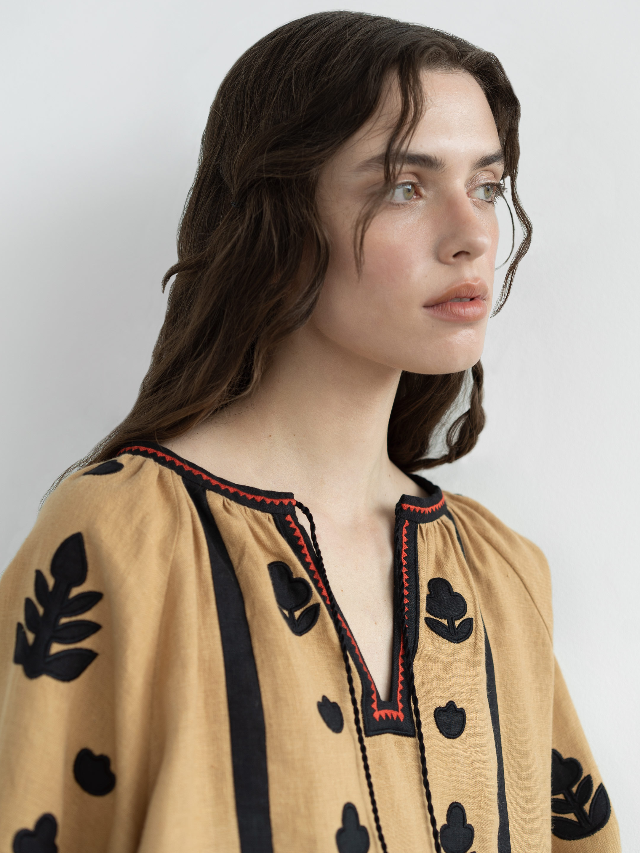 Linen blouse with applique Zagadka Black buy in Kyiv, price — Etnodim