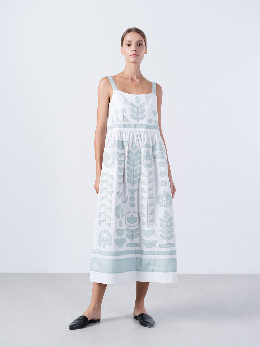 Linen white sundress with applique White Planta [0]