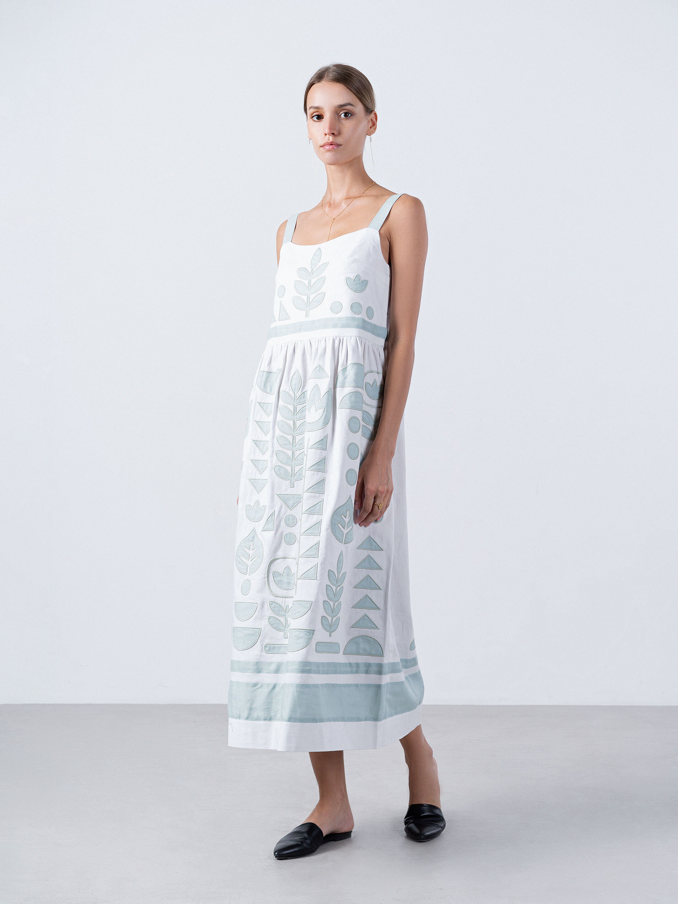 Linen white sundress with applique White Planta in Ukraine