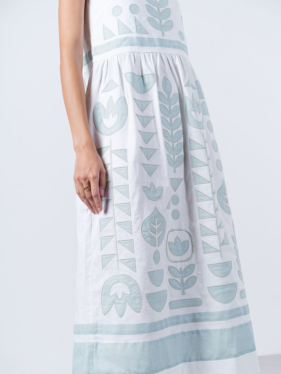 Linen white sundress with applique White Planta [0]