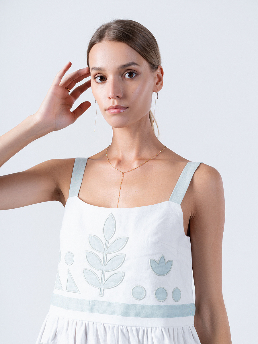 Linen white sundress with applique White Planta [0]