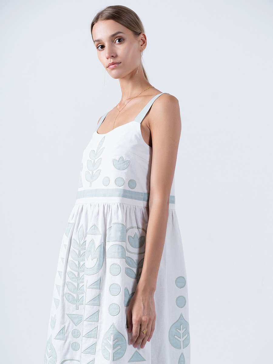 Linen white sundress with applique White Planta [0]