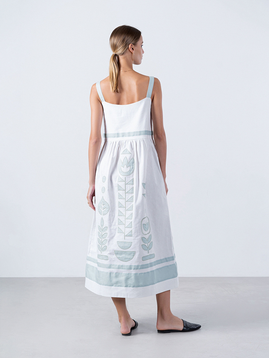 Linen white sundress with applique White Planta [0]