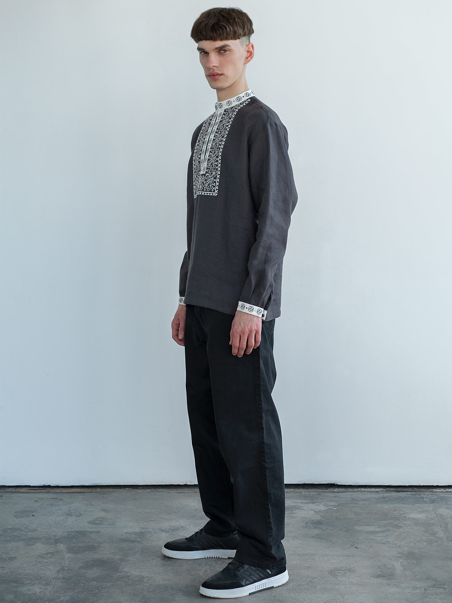 Linen shirt with embroidery in graphite color Hutsul [0]