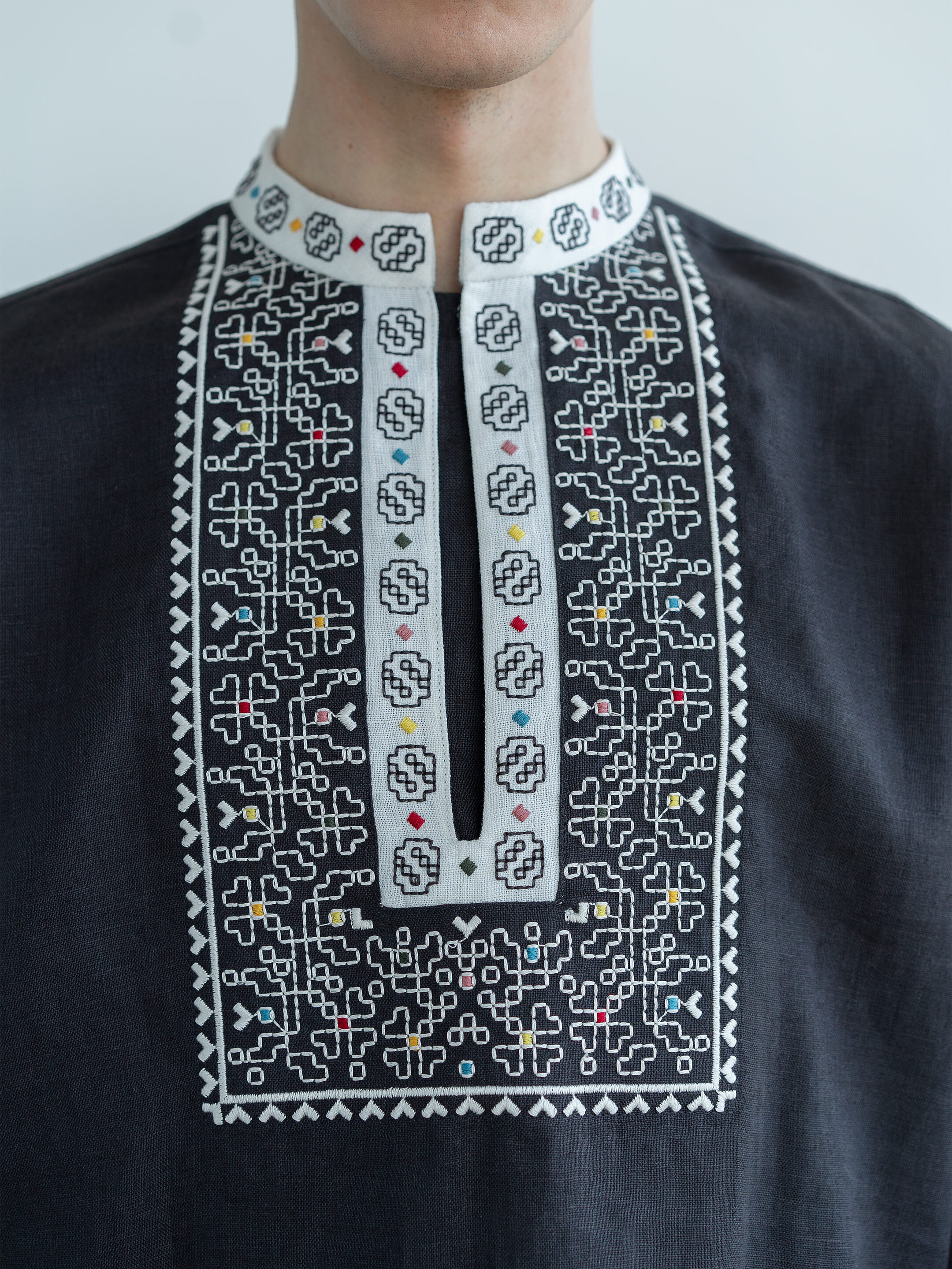 Linen shirt with embroidery in graphite color Hutsul photo