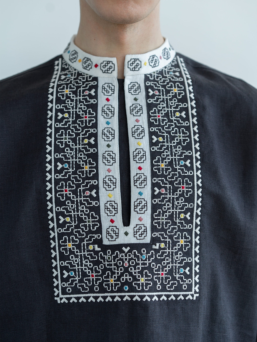 Linen shirt with embroidery in graphite color Hutsul [0]