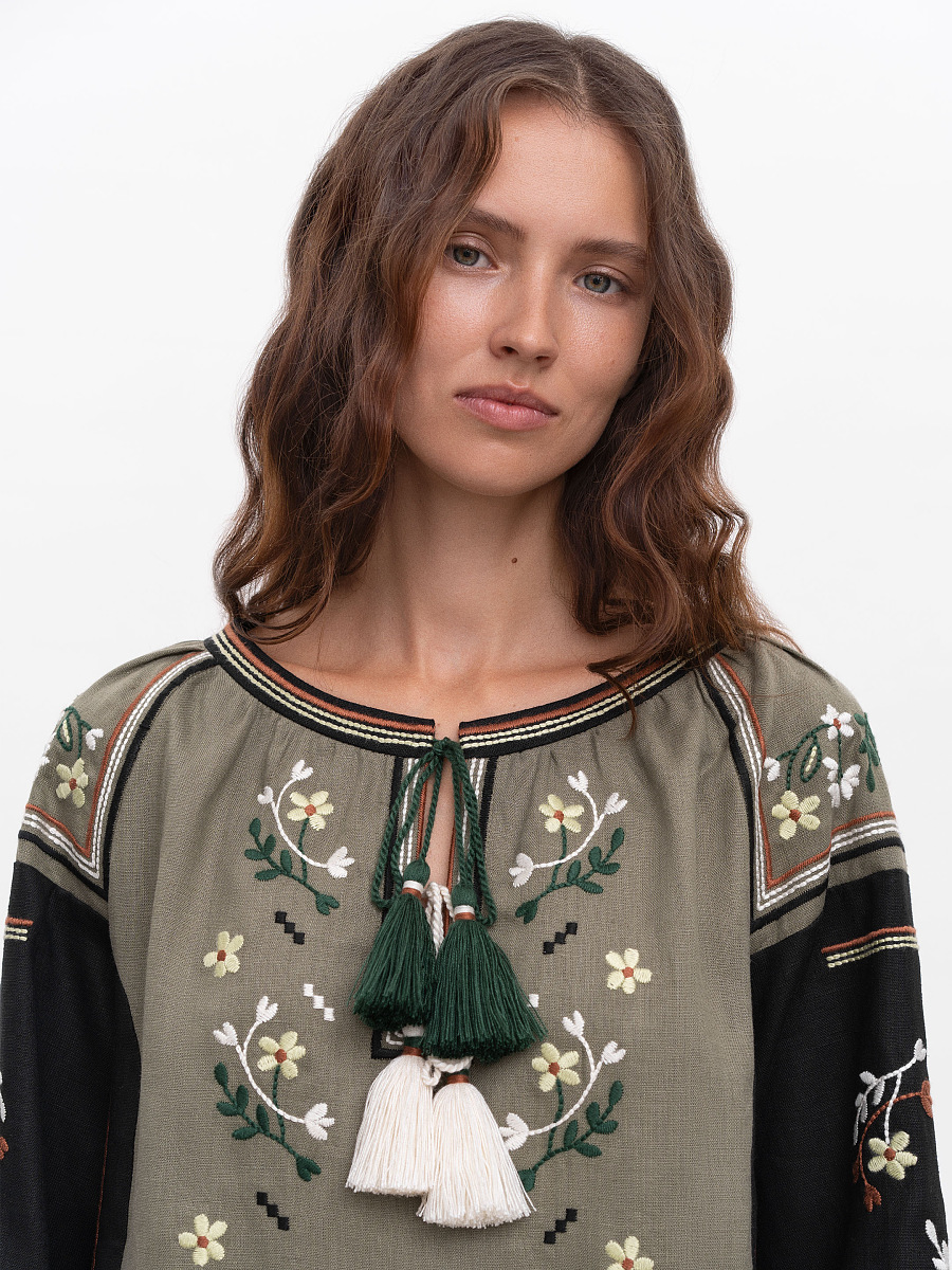 Linen embroidered shirt with floral ornament Vesna [0]