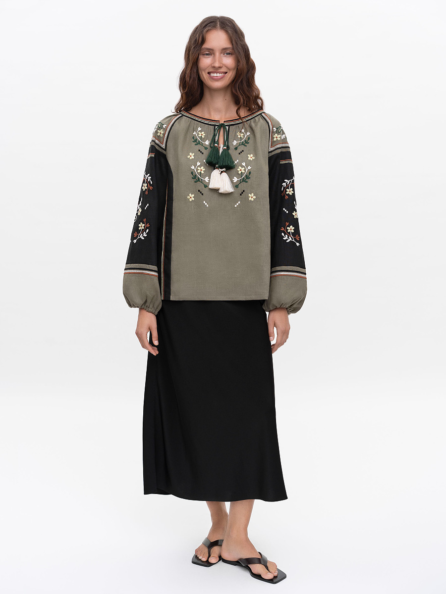 Linen embroidered shirt with floral ornament Vesna [0]