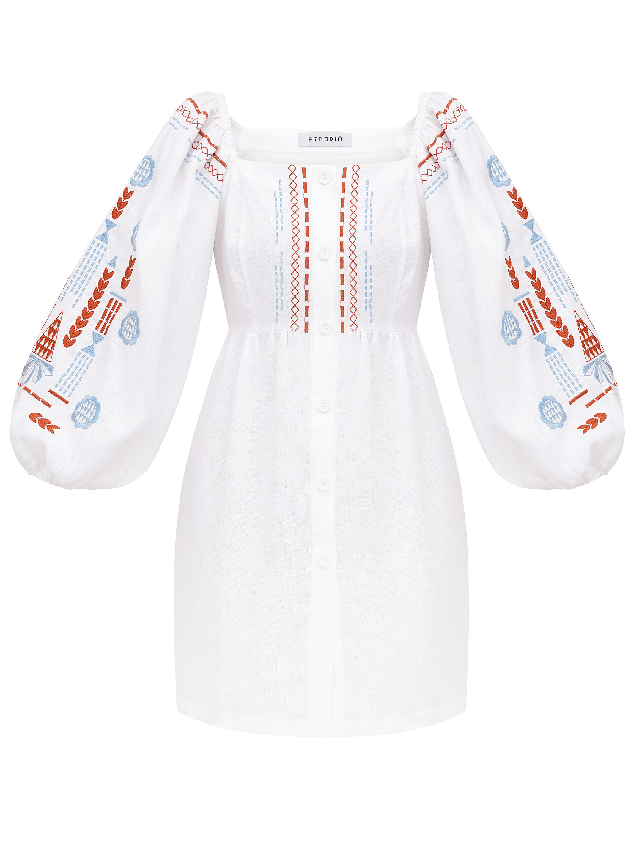 Linen embroidered dress with milk color MOZAIKA buy
