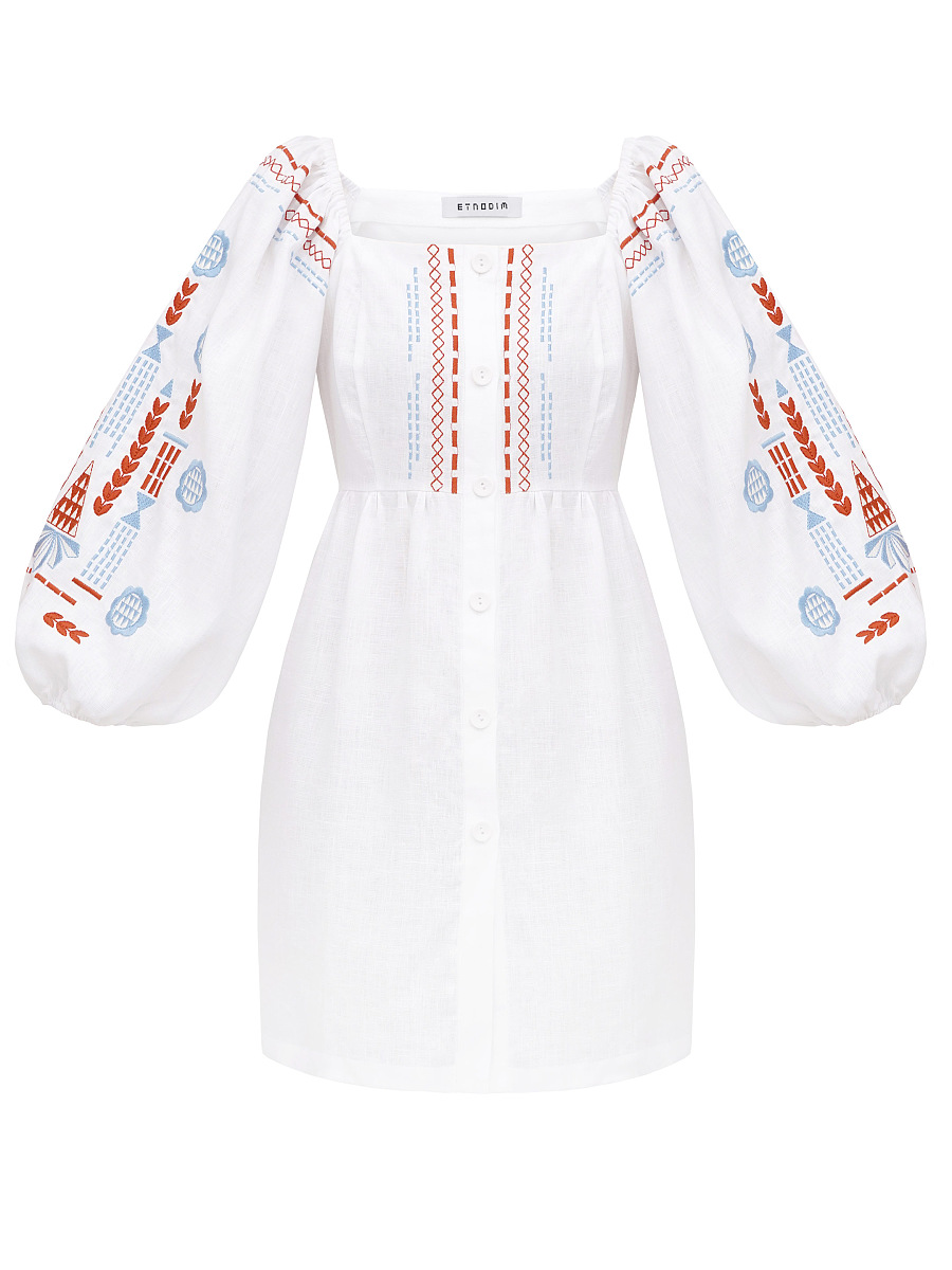Linen embroidered dress with milk color Mosaic [0]