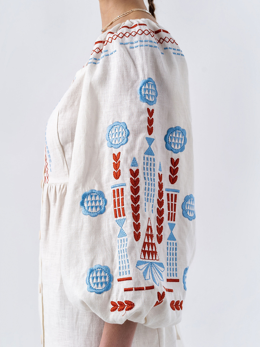 Linen embroidered dress with milk color Mosaic [0]