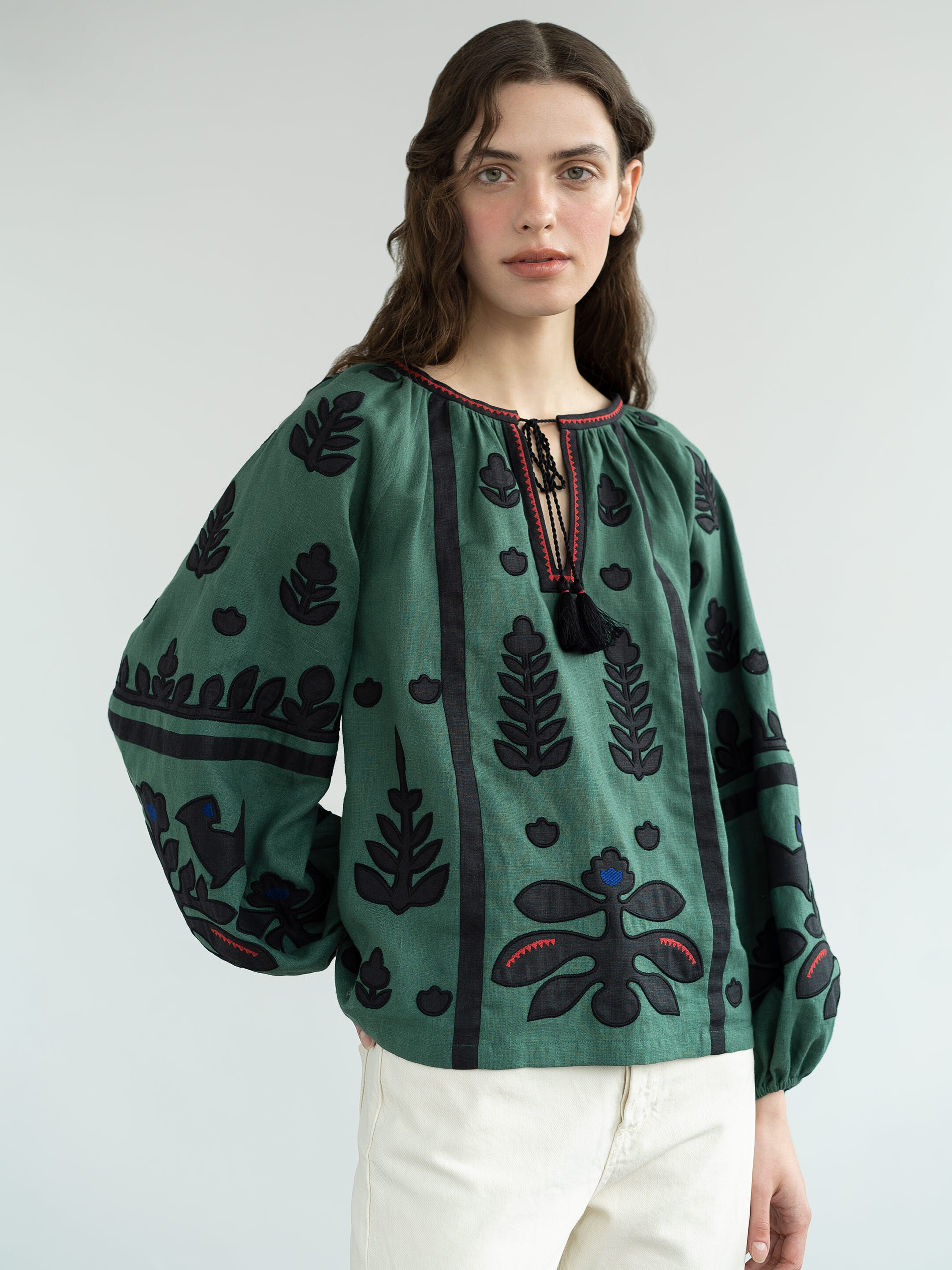 Linen embroidered shirt Korchynskyi Green buy