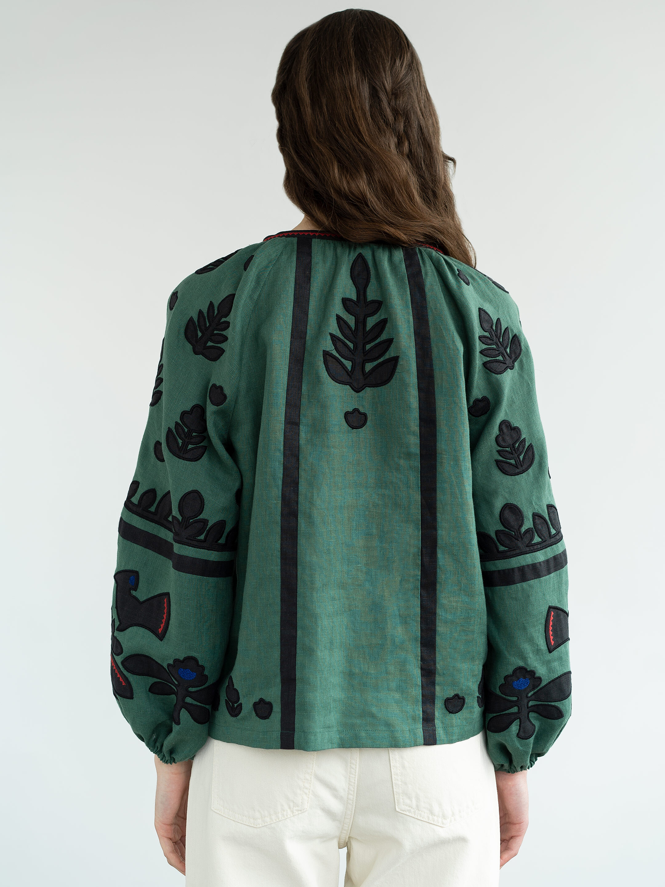 Linen embroidered shirt Korchynskyi Green photo