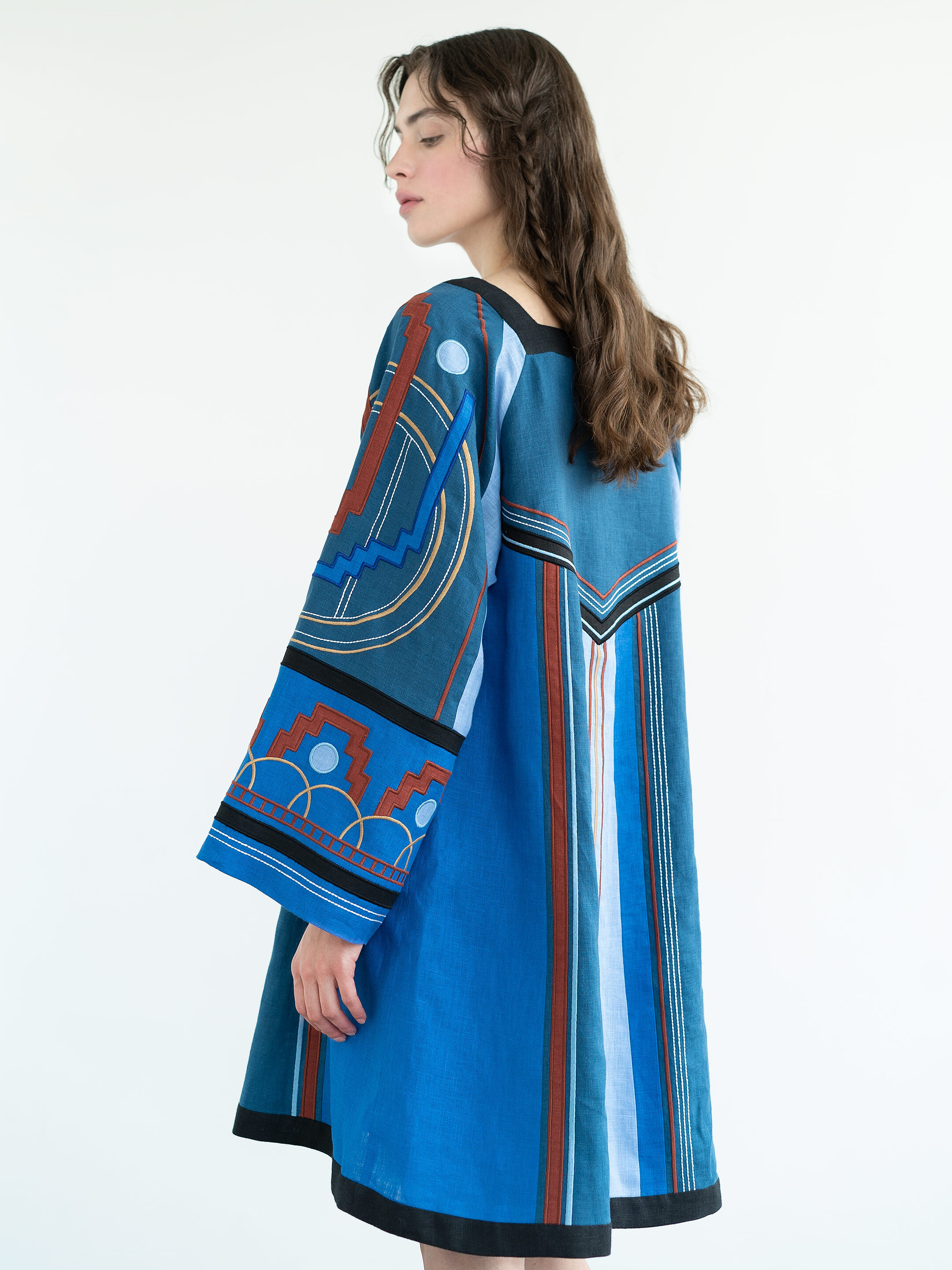 Linen dress with applique and embroidery Ekster sizes