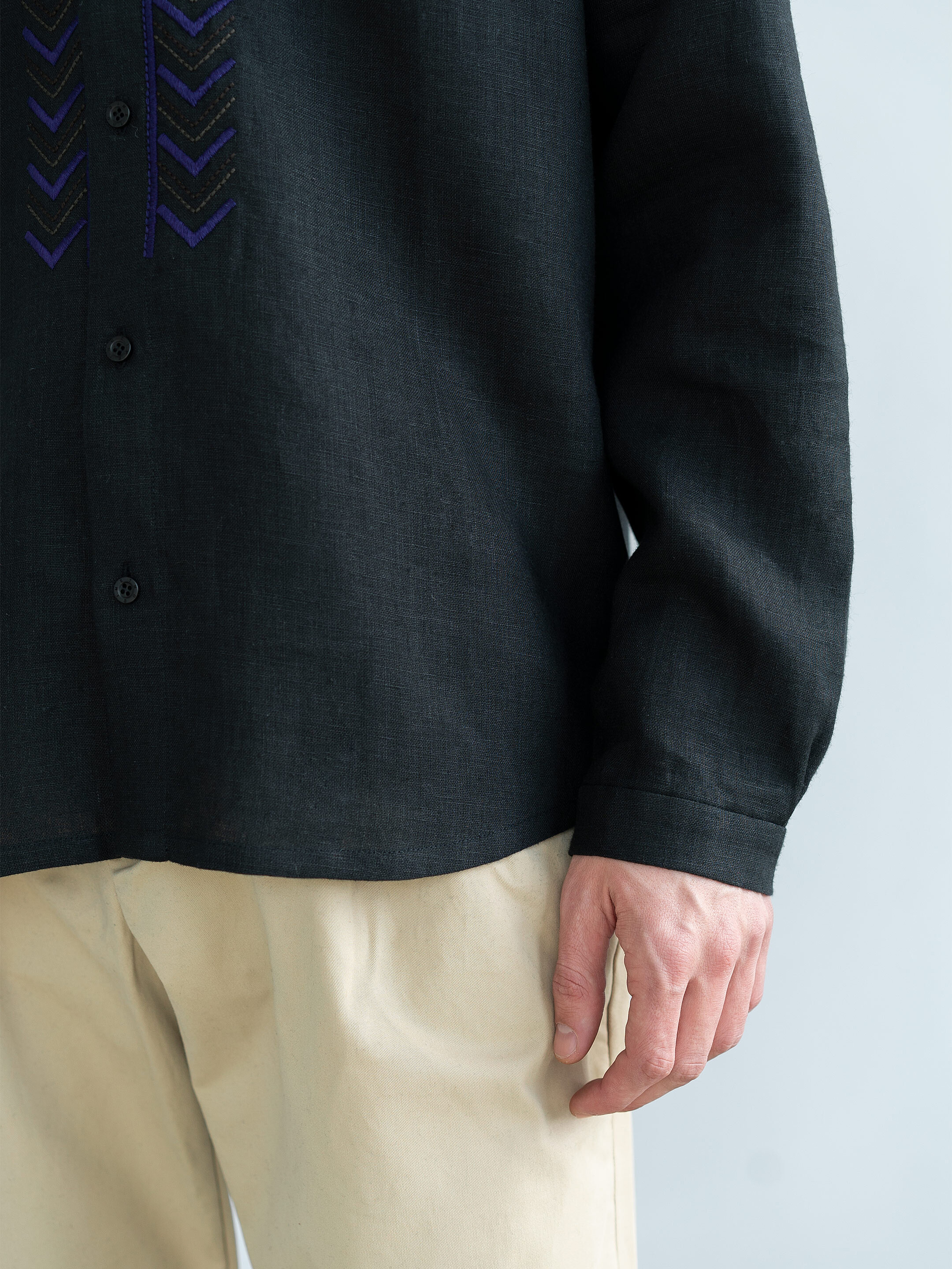 Black linen shirt with embroidery Victory order