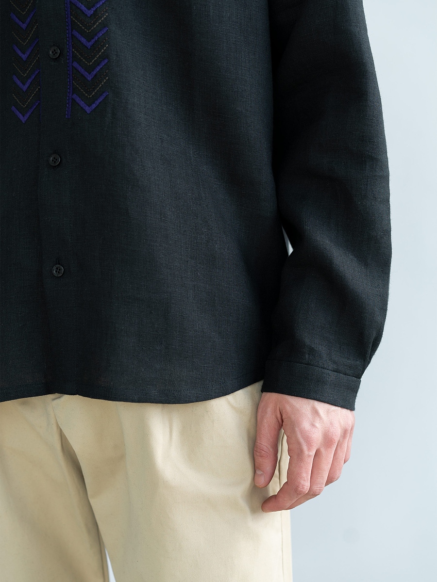 Black linen shirt with embroidery Victory [0]