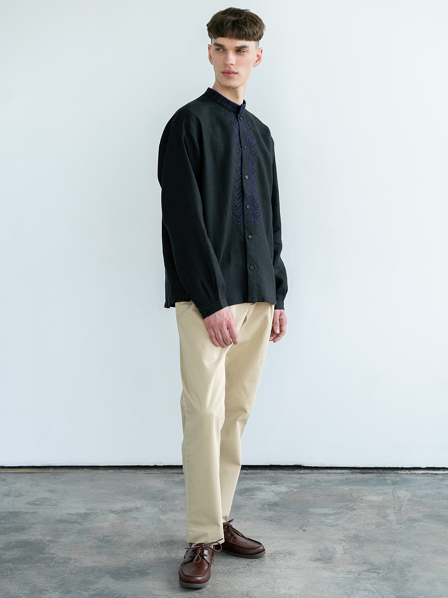 Black linen shirt with embroidery Victory [0]