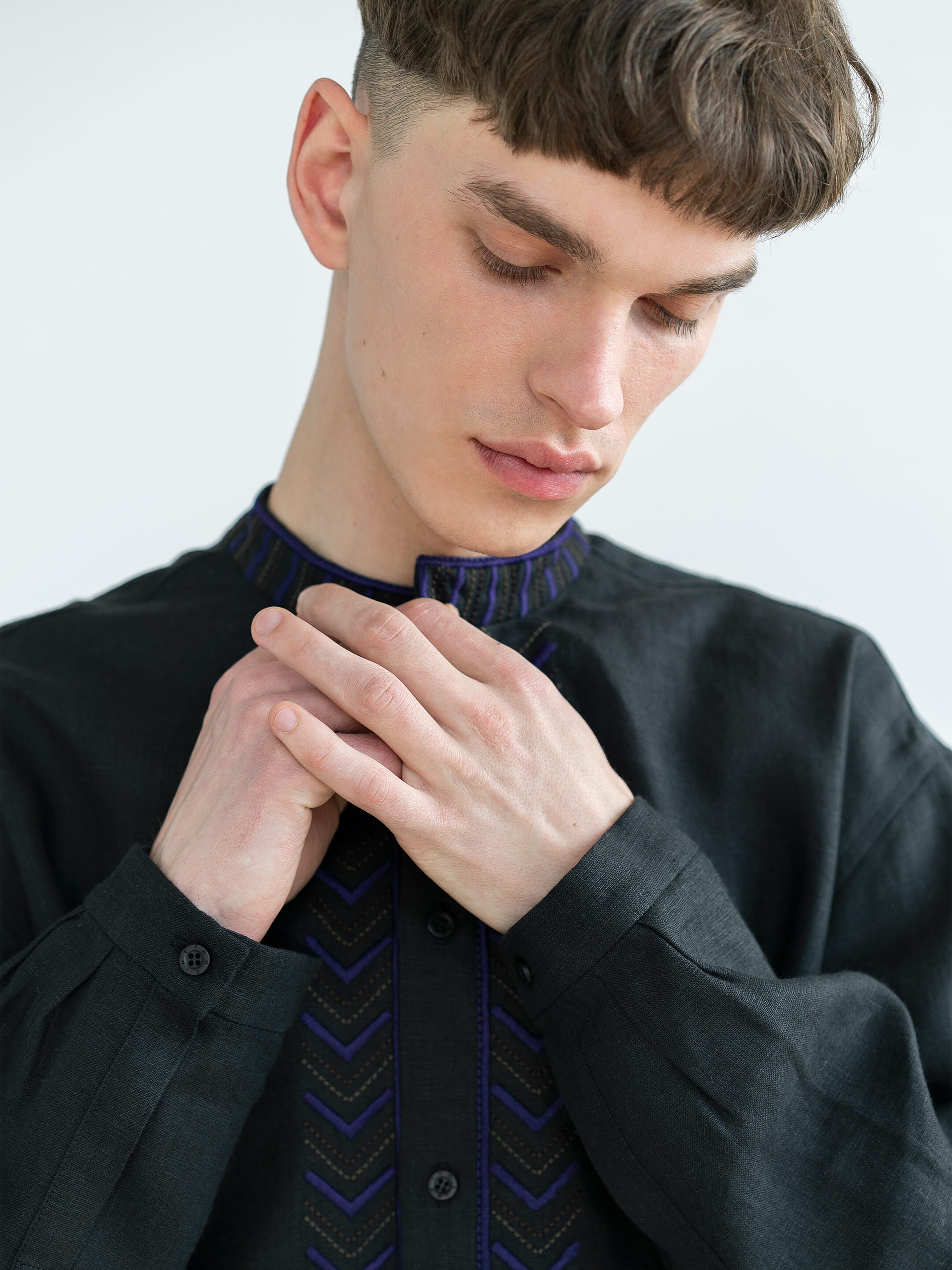 Black linen shirt with embroidery Victory buy