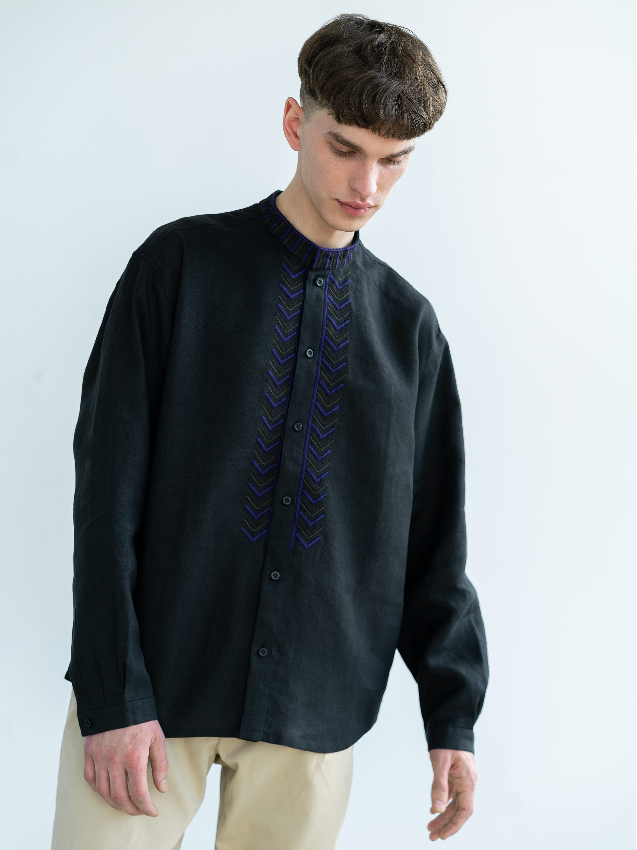 Black linen shirt with embroidery Victory Buy