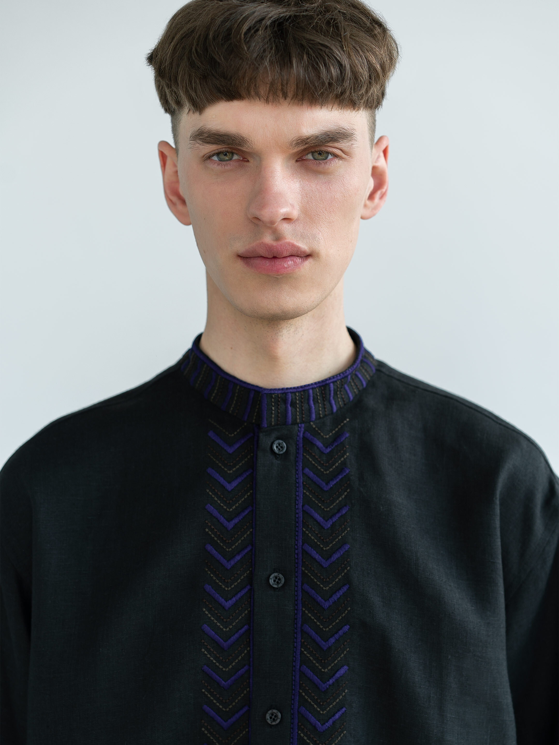 Black linen shirt with embroidery Victory sizes