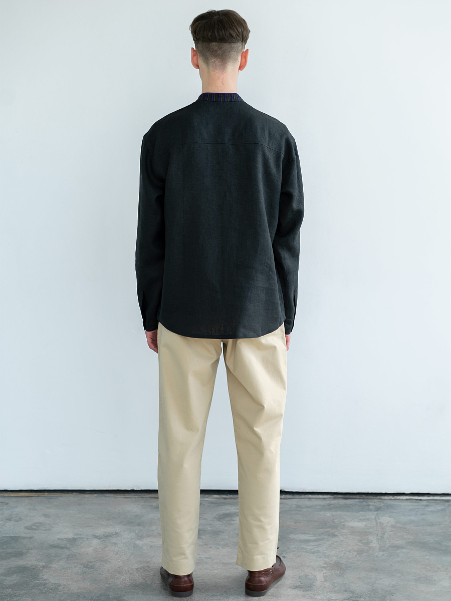 Black linen shirt with embroidery Victory [0]