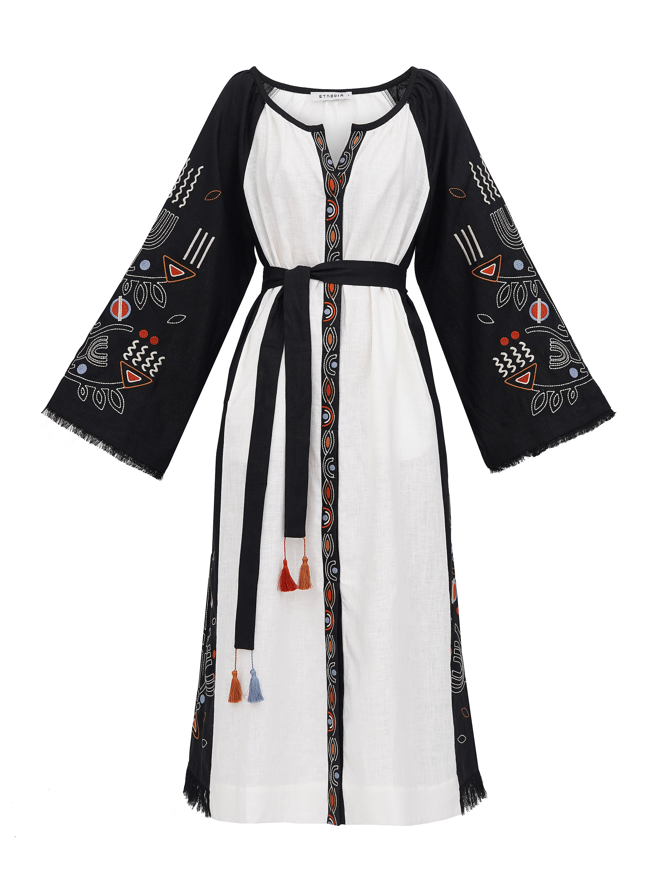 Free cut linen dress in boho style Cometa black sizes