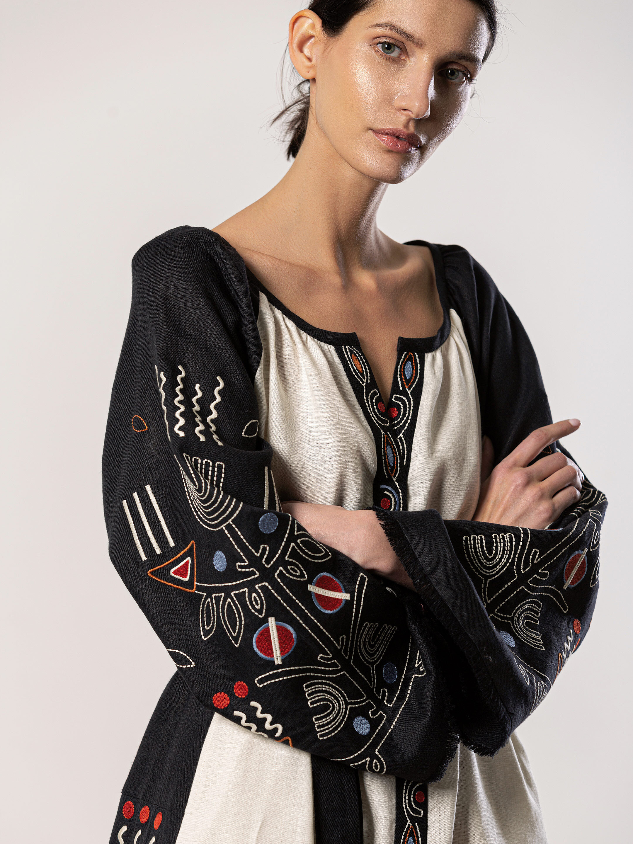 Free cut linen dress in boho style Cometa black ціна